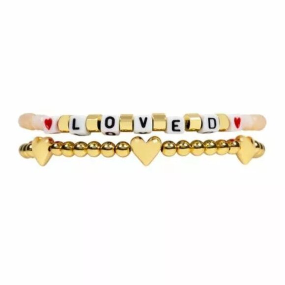 "Loved" Gold & Blush Beaded Stretch Bracelets Set of 2 by Origami Owl NWOT - Picture 3 of 3